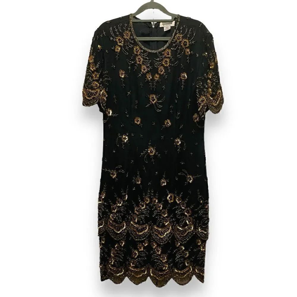Vintage 90’s Mark & John by Gopal Silk Floral Beaded Sequins Dress